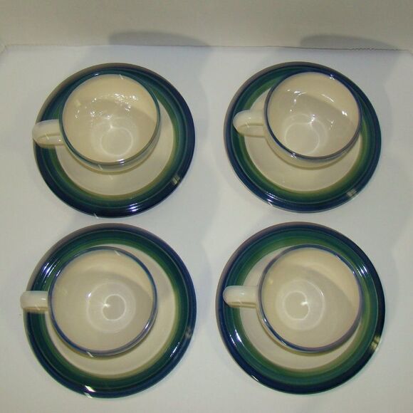 4 Sets Pfaltzgraff Stoneware Ocean Breeze Flat Cup & Saucer - Picture 5 of 8